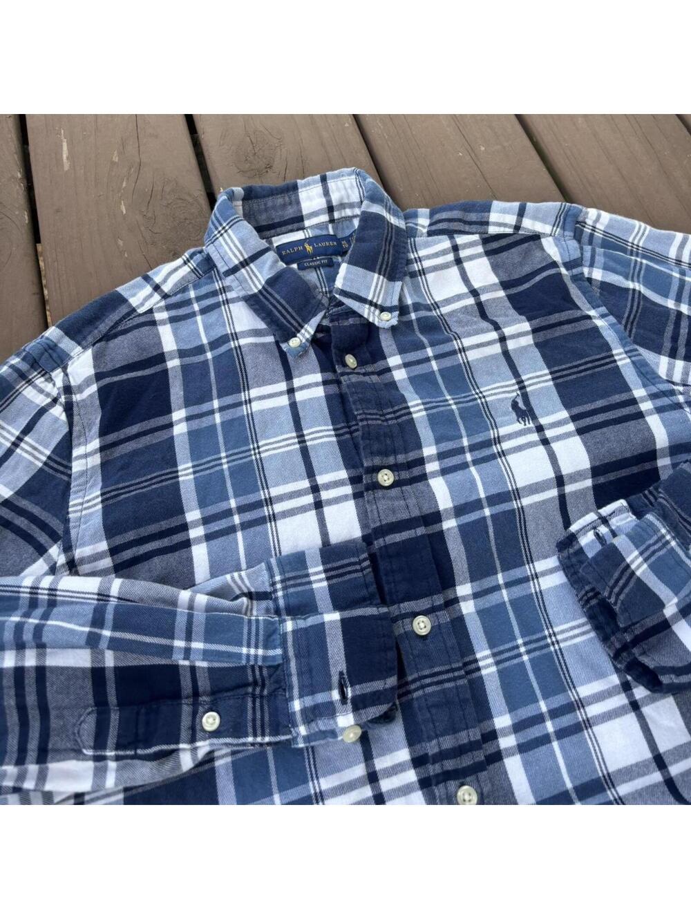 Polo Ralph Lauren Blue Plaid Button Up Men’s XL Classic Long Sleeve Preppy 21x26